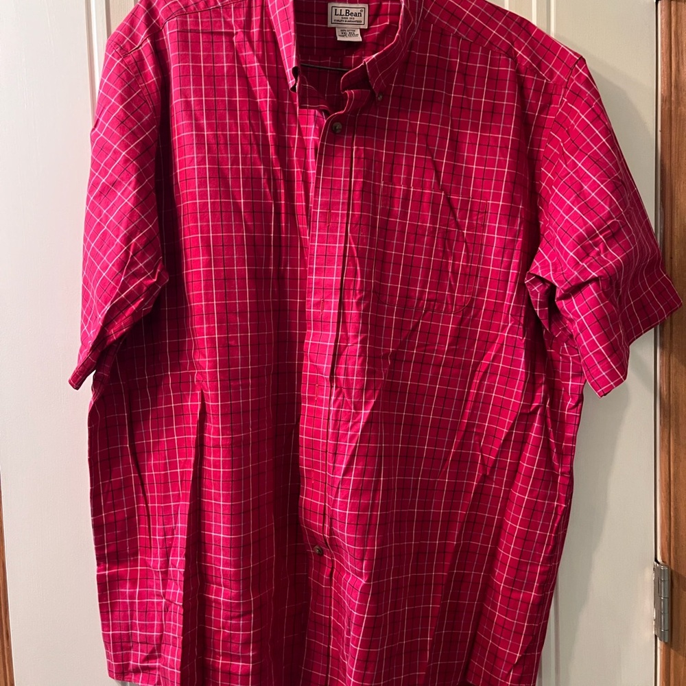 L.L. Bean Men’s Short-Sleeve Red Plaid Button-Down Shirt